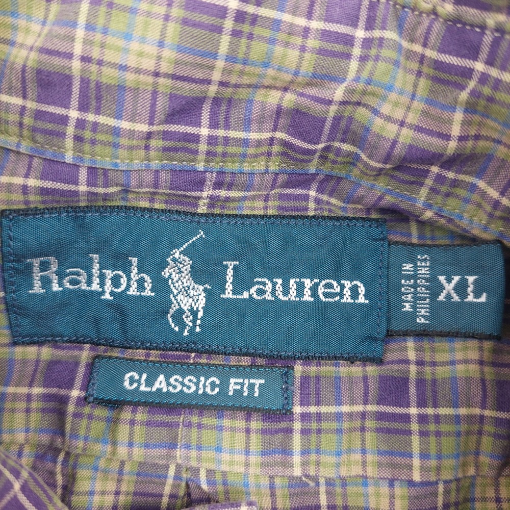 Ralph Lauren Shirt Mens XL Button Down Purple Plaid Classic Fit Preppy Dad Frat - Picture 2 of 7